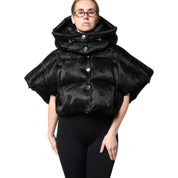 Dolce & Gabbana Black Padded Puffer Hooded Full Zip Cropped Women's Jacket